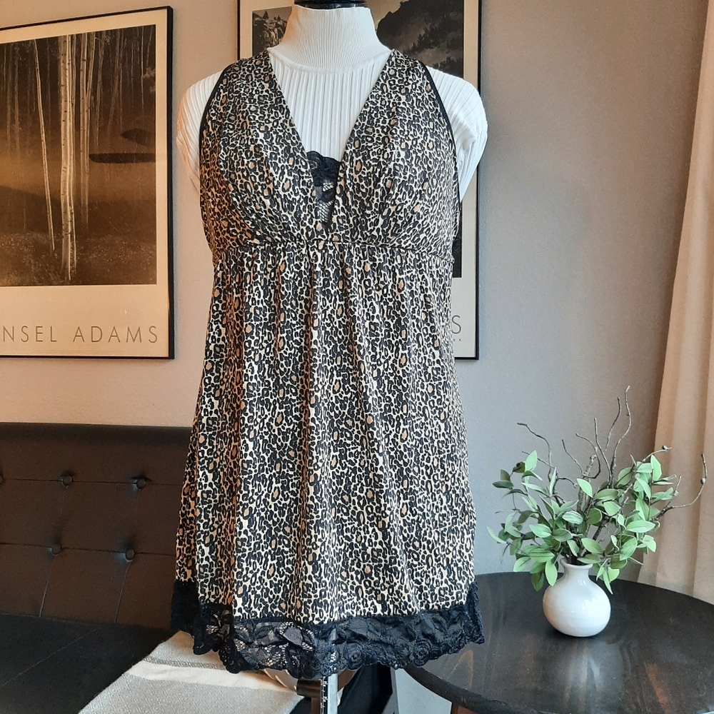 Babydoll Chemise Leopard and Lace Sz M - Picture 2 of 8